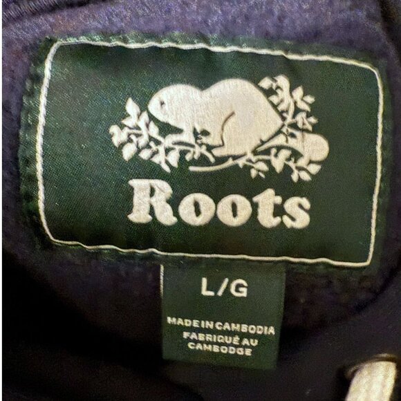 ROOTS Hoodie Large Navy Blue Graphic Roots Athletics Womens Cropped Pullover - Picture 8 of 9
